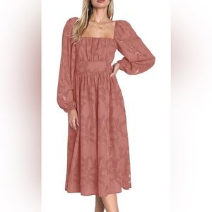 Ferlema Women’s Floral Lace Long Sleeve Elastic High Waist A Line Dress